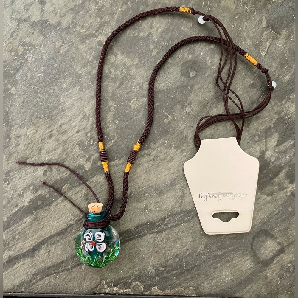 Handblown Glass Flower Pendant Necklace ~ cremation urn , perfume bottle